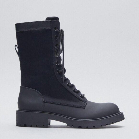 Zara Black Lace Up Combat Boots - Picture 1 of 5